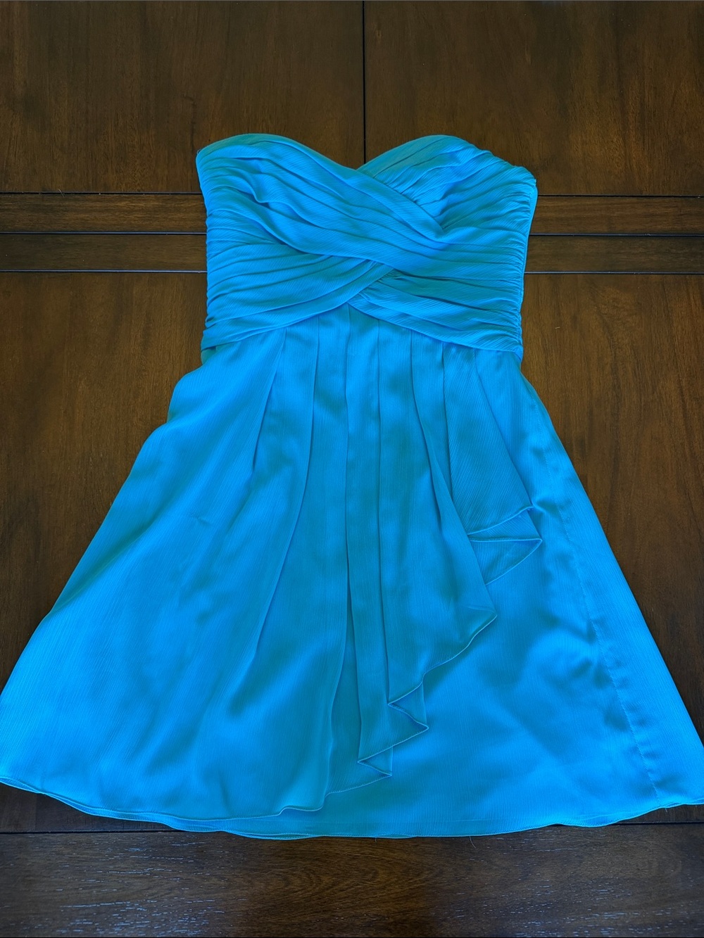 David's Bridal Strapless Turquoise Chiffon Party Dress